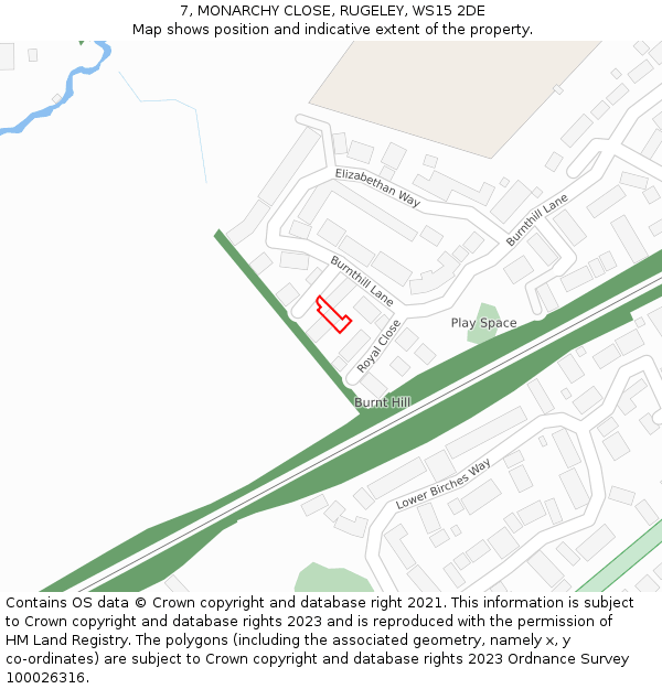 7, MONARCHY CLOSE, RUGELEY, WS15 2DE: Location map and indicative extent of plot