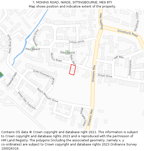 7, MONINS ROAD, IWADE, SITTINGBOURNE, ME9 8TY: Location map and indicative extent of plot