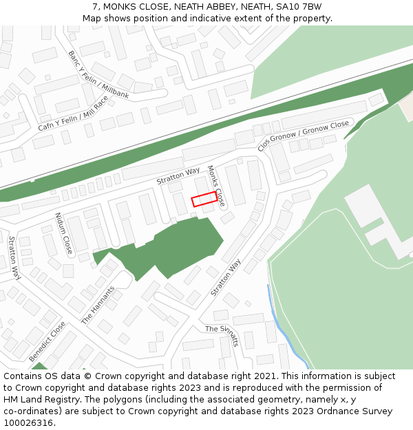 7, MONKS CLOSE, NEATH ABBEY, NEATH, SA10 7BW: Location map and indicative extent of plot