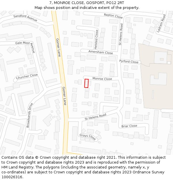 7, MONROE CLOSE, GOSPORT, PO12 2RT: Location map and indicative extent of plot