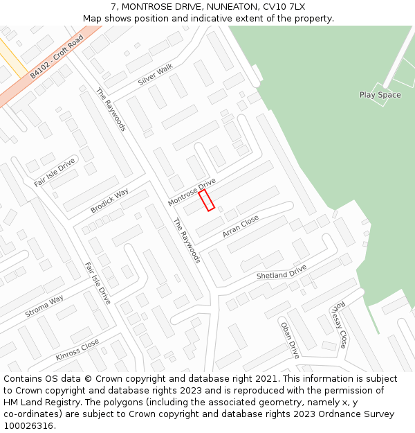 7, MONTROSE DRIVE, NUNEATON, CV10 7LX: Location map and indicative extent of plot