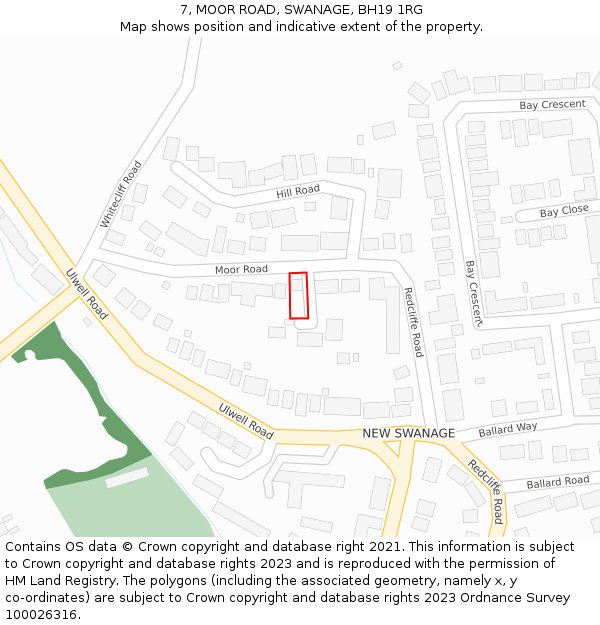 7, MOOR ROAD, SWANAGE, BH19 1RG: Location map and indicative extent of plot