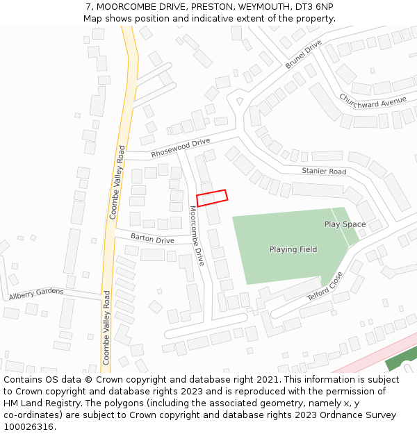 7, MOORCOMBE DRIVE, PRESTON, WEYMOUTH, DT3 6NP: Location map and indicative extent of plot