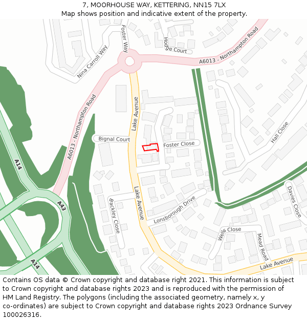 7, MOORHOUSE WAY, KETTERING, NN15 7LX: Location map and indicative extent of plot