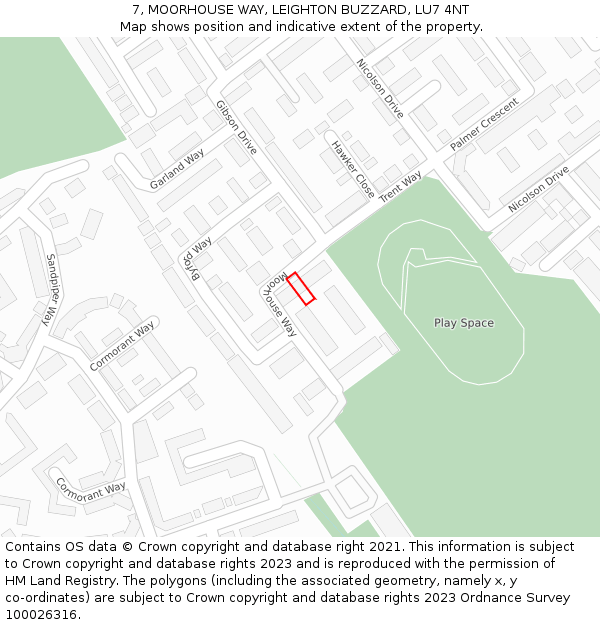 7, MOORHOUSE WAY, LEIGHTON BUZZARD, LU7 4NT: Location map and indicative extent of plot