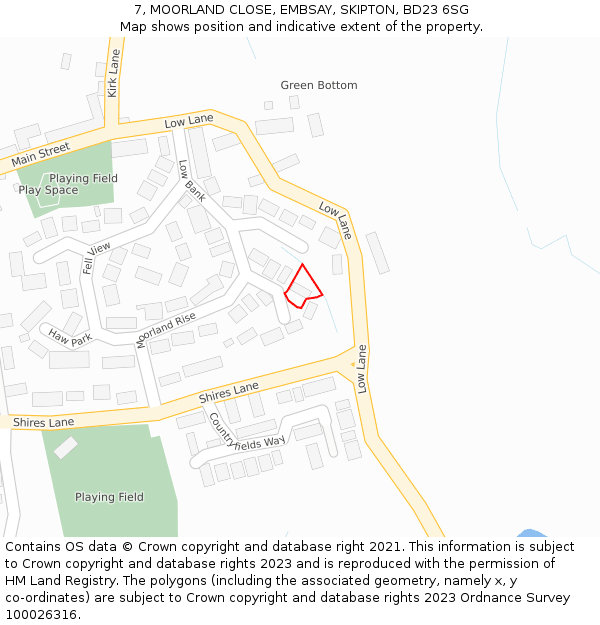 7, MOORLAND CLOSE, EMBSAY, SKIPTON, BD23 6SG: Location map and indicative extent of plot