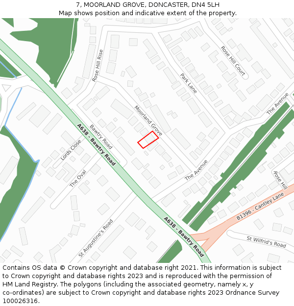 7, MOORLAND GROVE, DONCASTER, DN4 5LH: Location map and indicative extent of plot