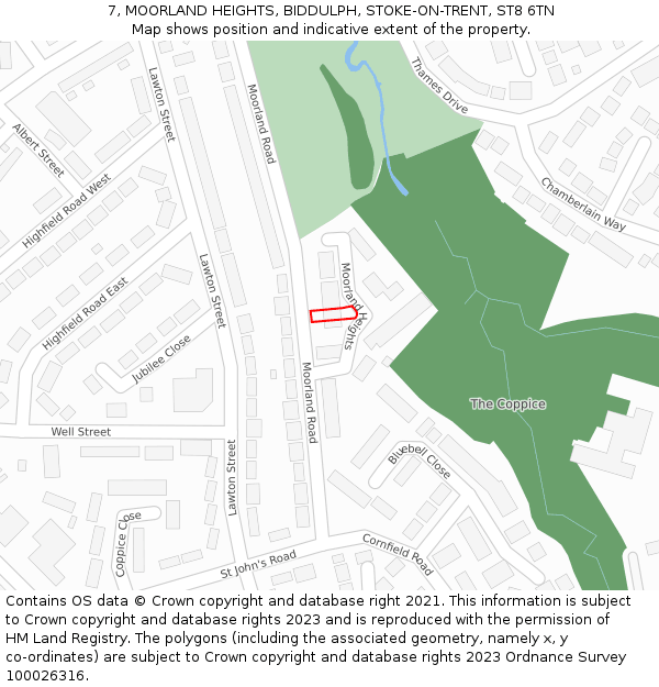 7, MOORLAND HEIGHTS, BIDDULPH, STOKE-ON-TRENT, ST8 6TN: Location map and indicative extent of plot