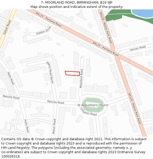 7, MOORLAND ROAD, BIRMINGHAM, B16 9JP: Location map and indicative extent of plot