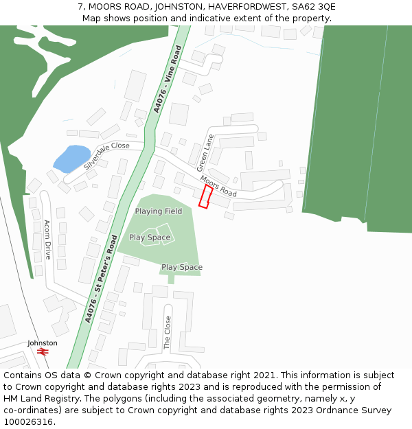 7, MOORS ROAD, JOHNSTON, HAVERFORDWEST, SA62 3QE: Location map and indicative extent of plot