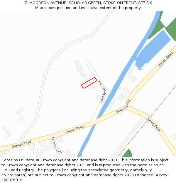 7, MOORSON AVENUE, SCHOLAR GREEN, STOKE-ON-TRENT, ST7 3JX: Location map and indicative extent of plot