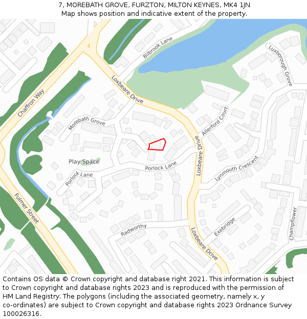 7, MOREBATH GROVE, FURZTON, MILTON KEYNES, MK4 1JN: Location map and indicative extent of plot