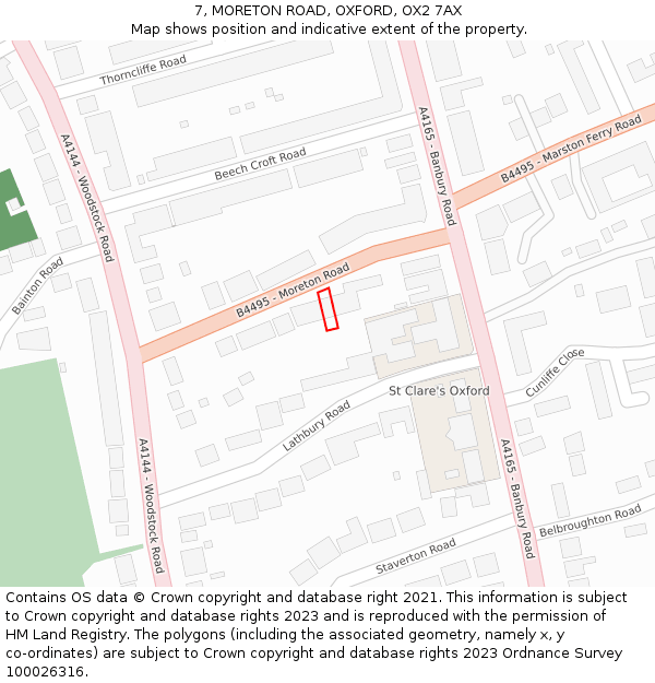 7, MORETON ROAD, OXFORD, OX2 7AX: Location map and indicative extent of plot