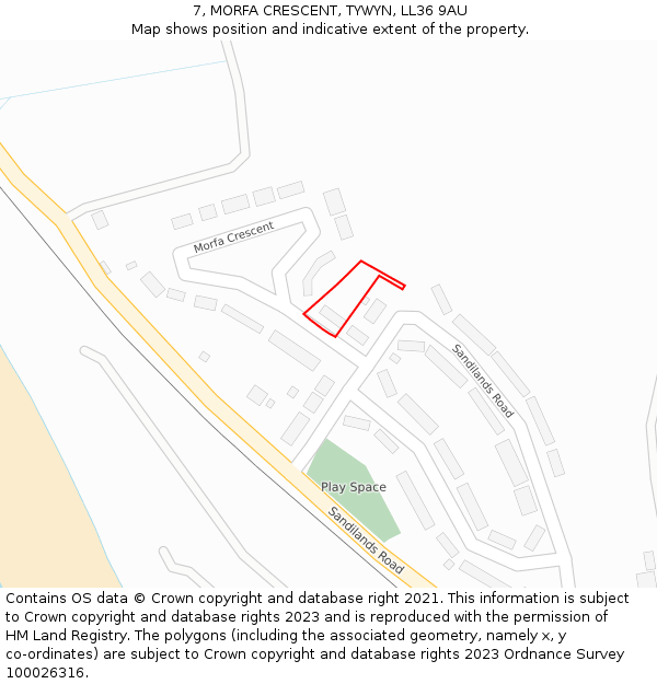 7, MORFA CRESCENT, TYWYN, LL36 9AU: Location map and indicative extent of plot