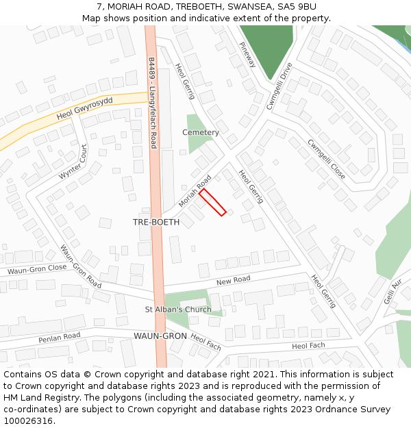 7, MORIAH ROAD, TREBOETH, SWANSEA, SA5 9BU: Location map and indicative extent of plot