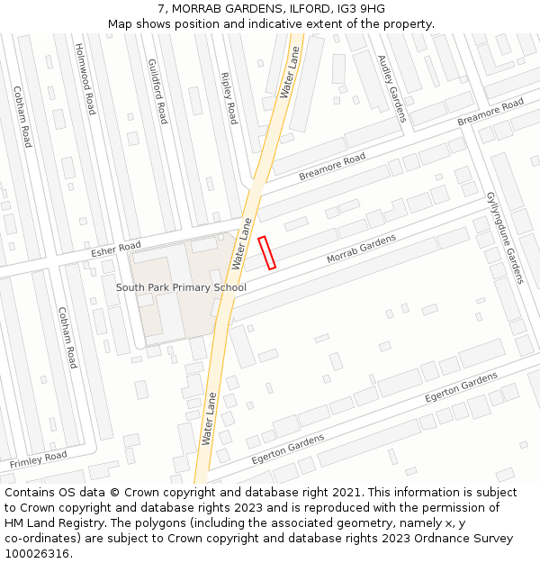 7, MORRAB GARDENS, ILFORD, IG3 9HG: Location map and indicative extent of plot