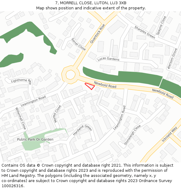 7, MORRELL CLOSE, LUTON, LU3 3XB: Location map and indicative extent of plot