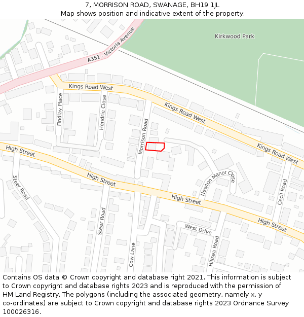 7, MORRISON ROAD, SWANAGE, BH19 1JL: Location map and indicative extent of plot