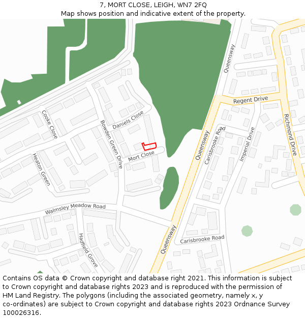 7, MORT CLOSE, LEIGH, WN7 2FQ: Location map and indicative extent of plot