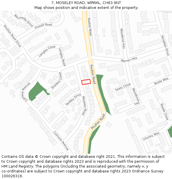 7, MOSELEY ROAD, WIRRAL, CH63 9NT: Location map and indicative extent of plot