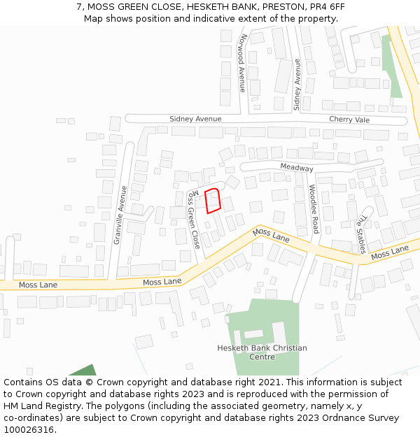 7, MOSS GREEN CLOSE, HESKETH BANK, PRESTON, PR4 6FF: Location map and indicative extent of plot