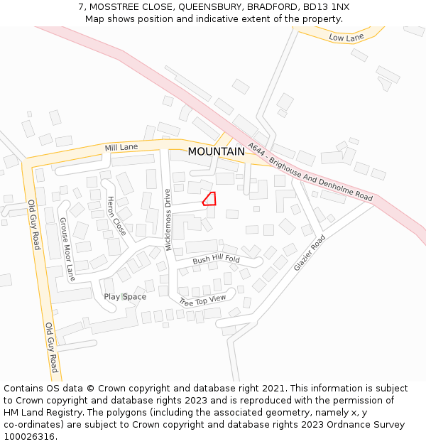 7, MOSSTREE CLOSE, QUEENSBURY, BRADFORD, BD13 1NX: Location map and indicative extent of plot