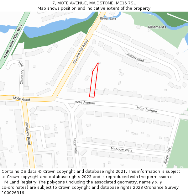 7, MOTE AVENUE, MAIDSTONE, ME15 7SU: Location map and indicative extent of plot