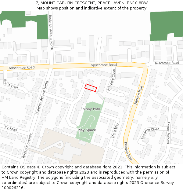 7, MOUNT CABURN CRESCENT, PEACEHAVEN, BN10 8DW: Location map and indicative extent of plot