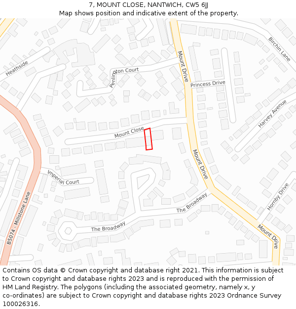7, MOUNT CLOSE, NANTWICH, CW5 6JJ: Location map and indicative extent of plot