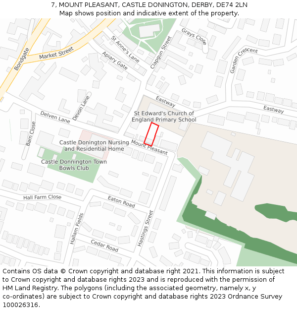 7, MOUNT PLEASANT, CASTLE DONINGTON, DERBY, DE74 2LN: Location map and indicative extent of plot