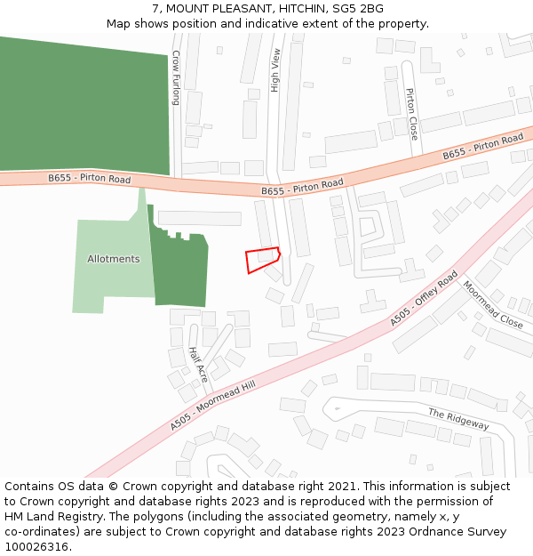 7, MOUNT PLEASANT, HITCHIN, SG5 2BG: Location map and indicative extent of plot