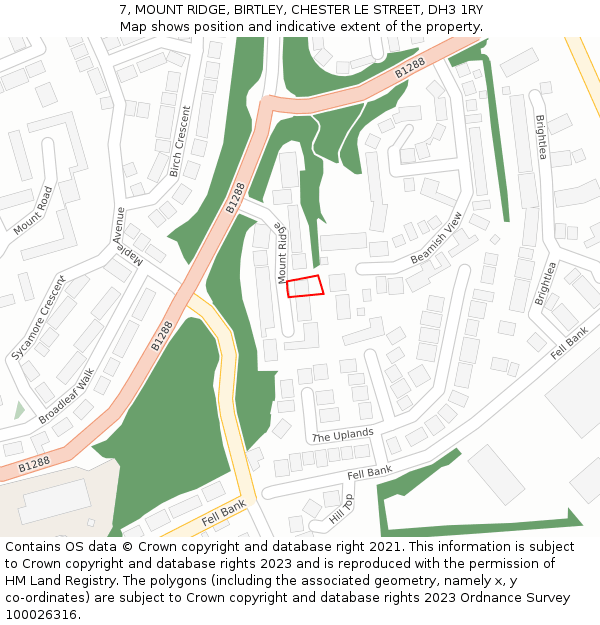 7, MOUNT RIDGE, BIRTLEY, CHESTER LE STREET, DH3 1RY: Location map and indicative extent of plot