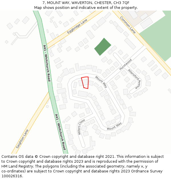 7, MOUNT WAY, WAVERTON, CHESTER, CH3 7QF: Location map and indicative extent of plot