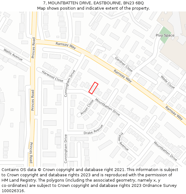 7, MOUNTBATTEN DRIVE, EASTBOURNE, BN23 6BQ: Location map and indicative extent of plot