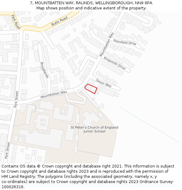 7, MOUNTBATTEN WAY, RAUNDS, WELLINGBOROUGH, NN9 6PA: Location map and indicative extent of plot
