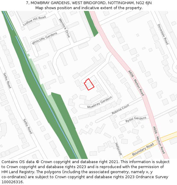 7, MOWBRAY GARDENS, WEST BRIDGFORD, NOTTINGHAM, NG2 6JN: Location map and indicative extent of plot