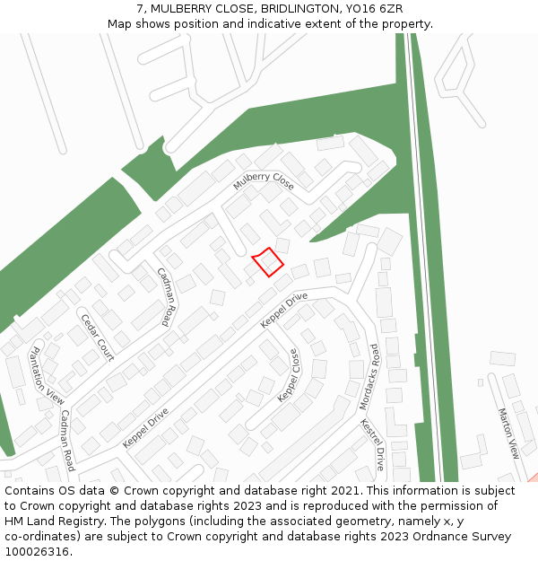 7, MULBERRY CLOSE, BRIDLINGTON, YO16 6ZR: Location map and indicative extent of plot