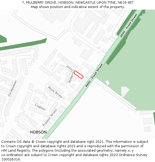 7, MULBERRY GROVE, HOBSON, NEWCASTLE UPON TYNE, NE16 6ET: Location map and indicative extent of plot