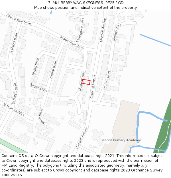 7, MULBERRY WAY, SKEGNESS, PE25 1GD: Location map and indicative extent of plot