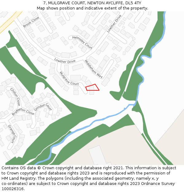 7, MULGRAVE COURT, NEWTON AYCLIFFE, DL5 4TY: Location map and indicative extent of plot
