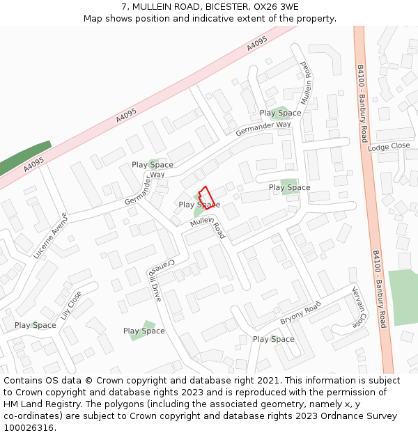 7, MULLEIN ROAD, BICESTER, OX26 3WE: Location map and indicative extent of plot