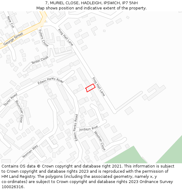 7, MURIEL CLOSE, HADLEIGH, IPSWICH, IP7 5NH: Location map and indicative extent of plot