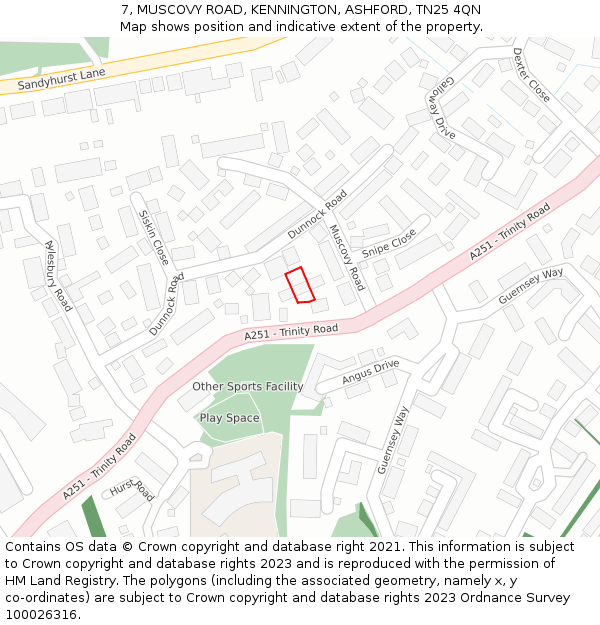 7, MUSCOVY ROAD, KENNINGTON, ASHFORD, TN25 4QN: Location map and indicative extent of plot