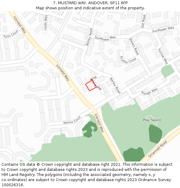 7, MUSTARD WAY, ANDOVER, SP11 6FP: Location map and indicative extent of plot