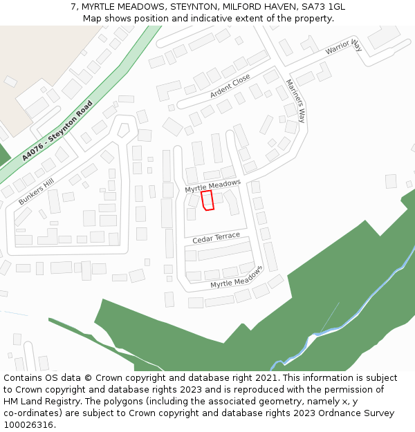 7, MYRTLE MEADOWS, STEYNTON, MILFORD HAVEN, SA73 1GL: Location map and indicative extent of plot