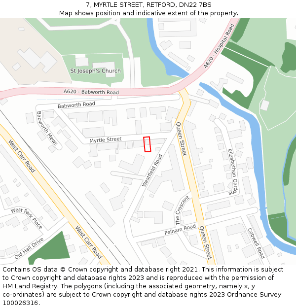 7, MYRTLE STREET, RETFORD, DN22 7BS: Location map and indicative extent of plot