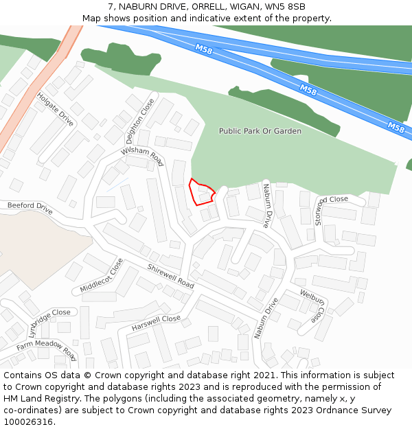 7, NABURN DRIVE, ORRELL, WIGAN, WN5 8SB: Location map and indicative extent of plot