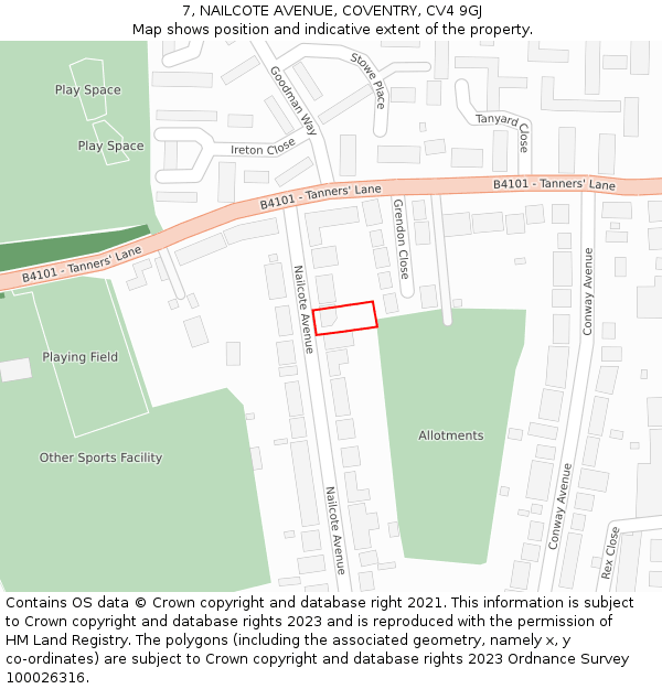 7, NAILCOTE AVENUE, COVENTRY, CV4 9GJ: Location map and indicative extent of plot