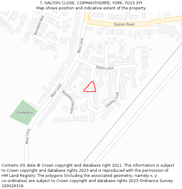 7, NALTON CLOSE, COPMANTHORPE, YORK, YO23 3YY: Location map and indicative extent of plot