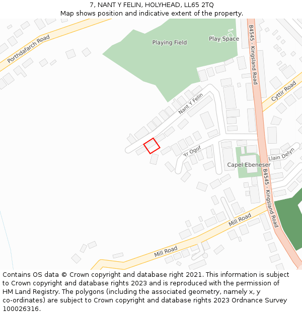 7, NANT Y FELIN, HOLYHEAD, LL65 2TQ: Location map and indicative extent of plot